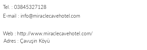 Miracle Cave Hotel telefon numaralar, faks, e-mail, posta adresi ve iletiim bilgileri